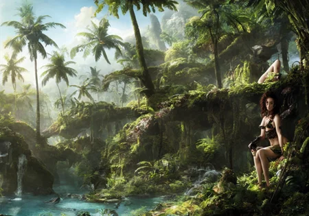 textless, landscape, junglepunk village