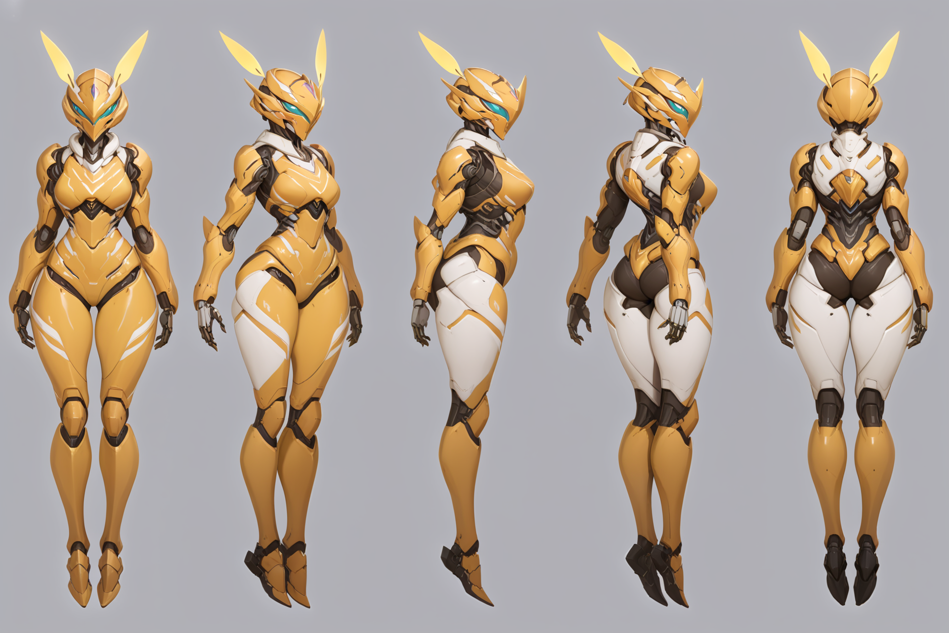 (GENERAL:0), mecha, robot, masterpiece, best quality, very aesthetic, absurdres, solo, standing,
(VIEWS:0),  full body character turnaround of mecha,
Multiple views of the same mecha,  (simple background, white background:1.2), multiple views, side view, back view, front view, 
,
mask, helmet,
(Creature Ref:0), 
Firefly \(insect\)ï¼
(Mecha Ref:0), 
Kamen rider,
plate armor, power suit, alien,
android, cybersuit, upper armor, mechanical arms, machinery, prosthesis,
(bodyshape:0), Stocky body,
(clothing:0), (Playful fit-and-flare dress with a flouncy skirt and a whimsical print:0.6), 
(white  
Gothic  theme character design:1.1),
 <lora:MechTurnXLRemix_v1:.5>
 <lora:MechTurnXL_v1:.5>
<lora:ClothTurnXLRemix_v1-000004:.25>
 <lora:ClothTurnXL_v1-000004:0.25> 
<lora:CharTurnXL_v2:0.25>
 <lora:xl_more_art-full_v1:.25>,
 <lora:Alphonse Mucha Style:.1>, Alphonse Mucha Style page
 <lora:å½é£æç»SDXL:.1> 
 <lora:mecha:.2><lora:EnvyMechaGirlXL01:.5> <lora:EnvyMechaGirlXL02:.38>