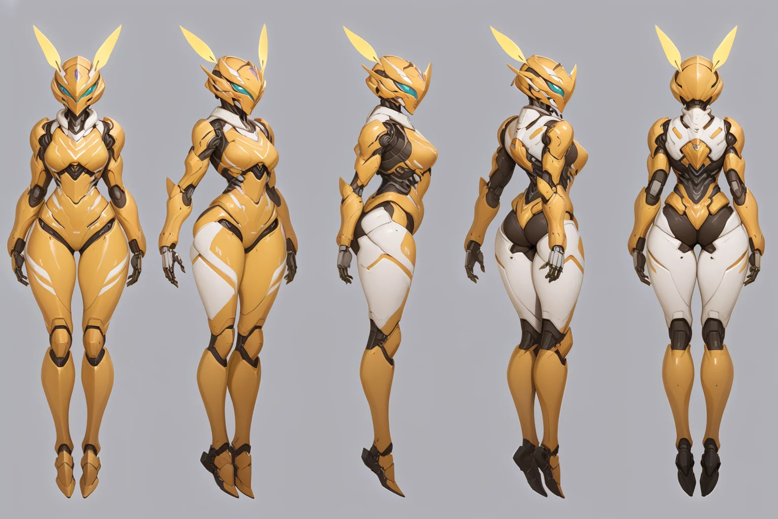 (GENERAL:0), mecha, robot, masterpiece, best quality, very aesthetic, absurdres, solo, standing,
(VIEWS:0), full body character turnaround of mecha,
Multiple views of the same mecha, (simple background, white background:1.2), multiple views, side view, back view, front view,
,
mask, helmet,
(Creature Ref:0),
Firefly \(insect\)ï¼
(Mecha Ref:0),
Kamen rider,
plate armor, power suit, alien,
android, cybersuit, upper armor, mechanical arms, machinery, prosthesis,
(bodyshape:0), Stocky body,
(clothing:0), (Playful fit-and-flare dress with a flouncy skirt and a whimsical print:0.6),
(white
Gothic theme character design:1.1),
<lora:MechTurnXLRemix_v1:.5>
<lora:MechTurnXL_v1:.5>
<lora:ClothTurnXLRemix_v1-000004:.25>
<lora:ClothTurnXL_v1-000004:0.25>
<lora:CharTurnXL_v2:0.25>
<lora:xl_more_art-full_v1:.25>,
<lora:Alphonse Mucha Style:.1>, Alphonse Mucha Style page
<lora:å½é£æç»SDXL:.1>
<lora:mecha:.2><lora:EnvyMechaGirlXL01:.5> <lora:EnvyMechaGirlXL02:.38>