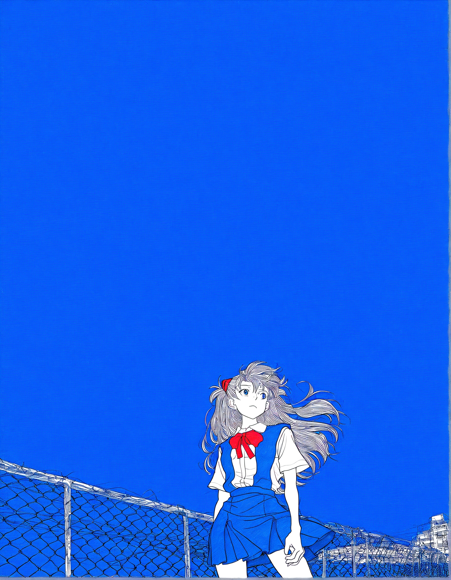high quality, newest, hires, 1girl,( souryuu asuka langley,:0.7) solo,school uniform, (scenery:0.45),cowboy shot,