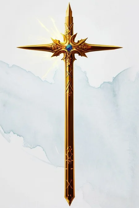 MagicItem_v1, fantasy, cross, cross-shaped scepter, masterpiece, high detailed, elegant, majestic, detailed, pretty, beauty, perfect, sleek, world morph, front facing position, perfect morph, divine, heavenly, excessive energy, holy