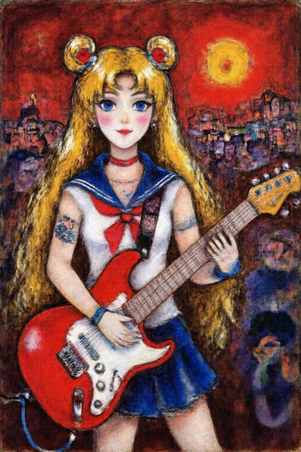 marcha9 painting 
marcha9 painting punk sailor moon playing a guitar at a heavy metal mosh pit, tattoos, pearcing.  <lora:marcha2_cap_d6a3e15:1.0><lora:814264497536607257:0>