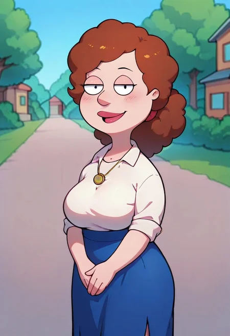 score_9,score_8_up,score_7_up,score_6_up,best quality, 1girl, solo, neighbourhood, houses, tree, blue sky, outdoors,
BREAK
unnamed girl, brown hair, black eyes, (mature female:1.5), (plump:1.2), large breasts, huge hips, white sweater, rolled up sleeves, blue skirt, stockings, own hand together, blush, smile, looking at viewer, long skirt, half-closed eyes, necklace,