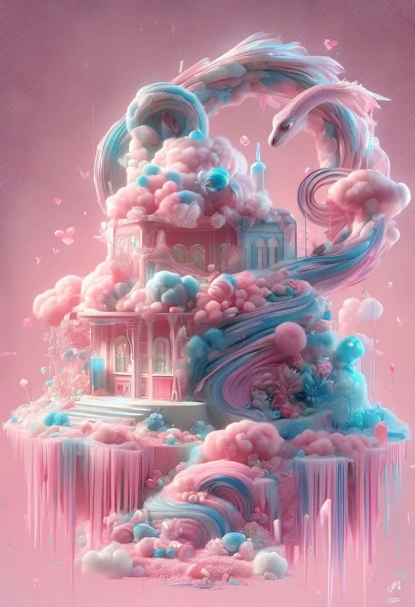 (anime), pink snake, cottoncandy, no human, (masterpiece), score_9
