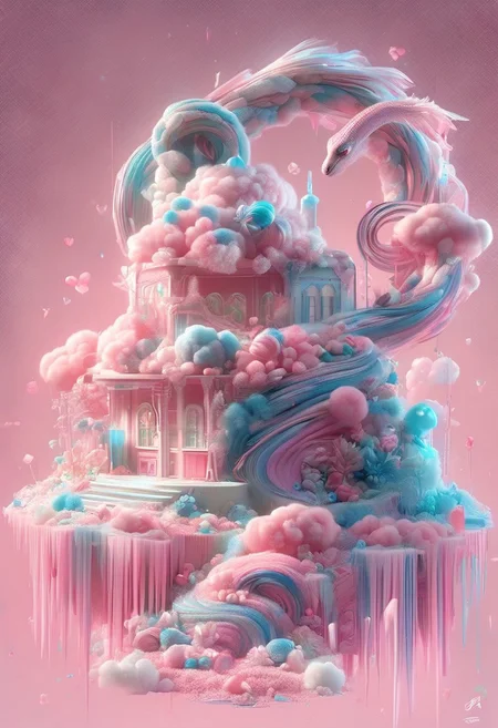 (anime), pink snake, cottoncandy, no human, (masterpiece), score_9
