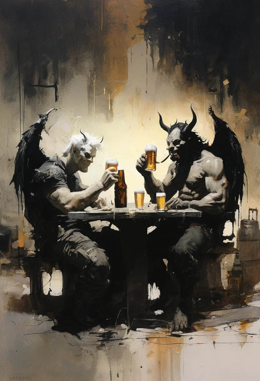 angel and a demon enjoying a beer together after work, <lora:add-detail-xl:0.75> , <lora:xl_more_art-full_v1:0.5> , <lora:AshleyWoodArtAILccp:1> AshleyWoodArtAI