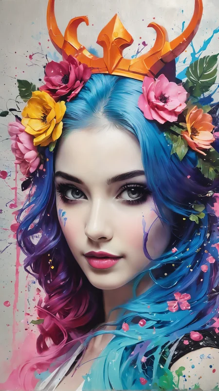Hyper realistic art skull joker demon concept art portrait by Casey Weldon, Olga Kvasha, Miho Hirano, hyperdetailed intricately detailed gothic art trending on Artstation triadic colors Unreal Engine 5 detailed matte painting, deep color, fantastical, intricate detail, splash screen, complementary colors, fantasy concept art, 8k resolution, gothic DeviantArt masterpiece . Extremely high-resolution details, photographic, realism pushed to extreme, fine texture, incredibly lifelike, soft pastel colors, cartoon style illustration of a woman as she sees the world while experiencing hallucinations, stoned, splash art, splashed pastel colors, (soft iridescent glow smoke) motion effects, best quality, wallpaper art, centered image, MSchiffer art, ((flat colors)), (cel-shading style) very soft colors, ((low saturation)) ink lines