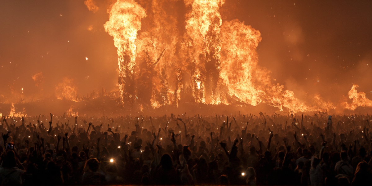 8k, 4k, ultra high definition and ultra realistic and ultra high quality photo of something dramatic with a crowd of people.