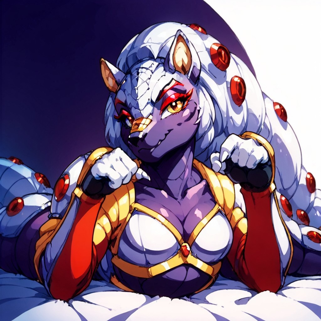 score_9, score_8_up, score_7_up, cowboy shot, armored animal, maverick, robotic, no humans, clenched hand, shell, megaman x, solo, armadillo, megaman, female, genderbending, sexy, looking at viewer, breasts, smug smile, feminine eyelashes, blue skies, 1girl, (red eyeshadow:1.6), laying down, hair, armadillo form, anthro, Artifyber_style, kind, calm, cute pose