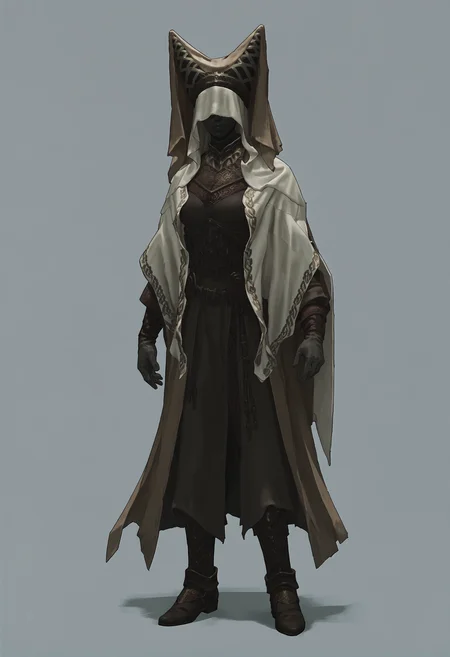 score_9, score_8_up, score_7_up, score_6_up, score_5_up, score_4_up, 1girl, <lora:NightMaiden:0.85> solo, colored skin, black skin, faceless, veil, helmet, robe, armor, gloves, cape, boots, full body, front view,
(light blue background:1.15), simple background,