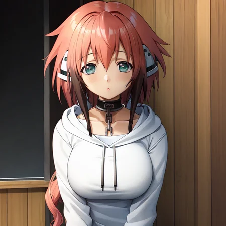 Ikaros, sweatshirt, hoodie, holding melon, anime, best quality, highly detailed, 8k, dynamic lighting