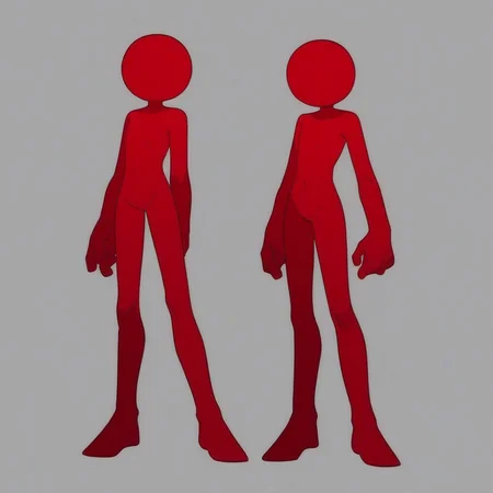 Stickman, stick_figure, round Head, Red skin, standing