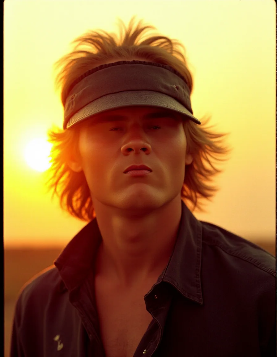 award winning, (ral-smlfcs:1.2) , Rock Star, he is wearing a [Visor:Midi dress and ankle strap heels:14], at Sunset, visible brushstrokes, twisted, blank background, still life compositions, 35mm lens, in a vintage ensemble, Retro, nostalgia, second-hand, vignette, product photo, <lora:ral-smlfcs-flux-000010:1>, professional fine composition, handsome, dynamic dramatic beautiful full taking, holy