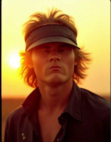 award winning, (ral-smlfcs:1.2) , Rock Star, he is wearing a [Visor:Midi dress and ankle strap heels:14], at Sunset, visible brushstrokes, twisted, blank background, still life compositions, 35mm lens, in a vintage ensemble, Retro, nostalgia, second-hand, vignette, product photo, <lora:ral-smlfcs-flux-000010:1>, professional fine composition, handsome, dynamic dramatic beautiful full taking, holy
