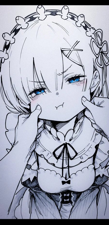 <lora:nhl-005-20:0.65>, nhl-005, <lora:ywstx-wai-20:0.5> ywstx, 
rem \(re:zero\), cute, 
pov cheek grabbing, cheek pull,   head tilt, assertive female,  (pout:1.3),  closed mouth, narrowed eyes, looking at viewer, pov, hand pov, solo focus, 
(maki keigo:1.2), narue, tatsumi \(psmhbpiuczn\),  (messy:1.3), rough sketch, linear hatching, hatching \(texture\), traditional media, paper texture,  
masterpiece, best quality,