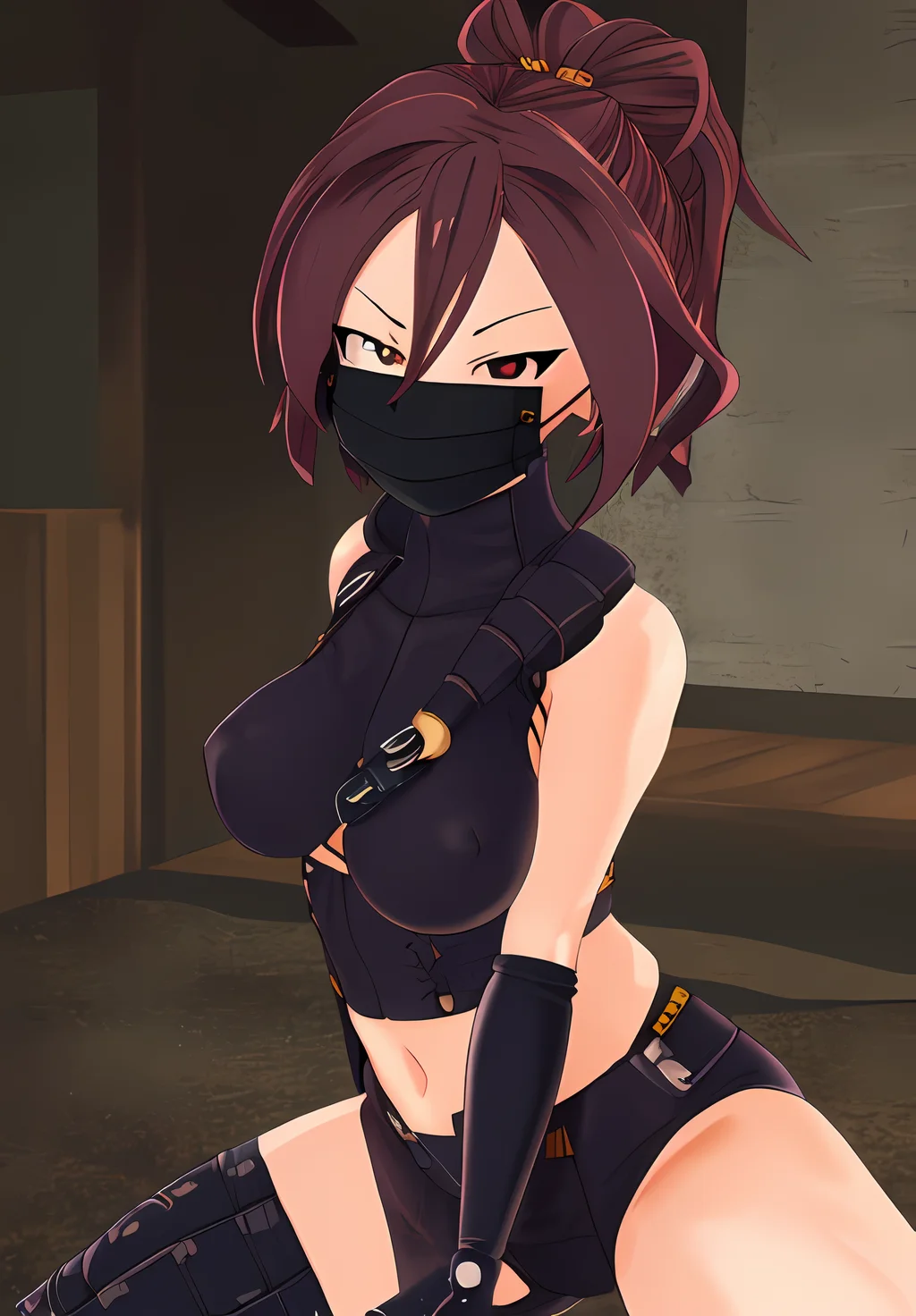 <lora:kunoichi_tomoe:0.8>, kunoichi_tomoe, 1girl, solo, ninja, fisnets, smirk,, (seductive, alluring, charming:1.3), (highly detailed, high quality:1.3)