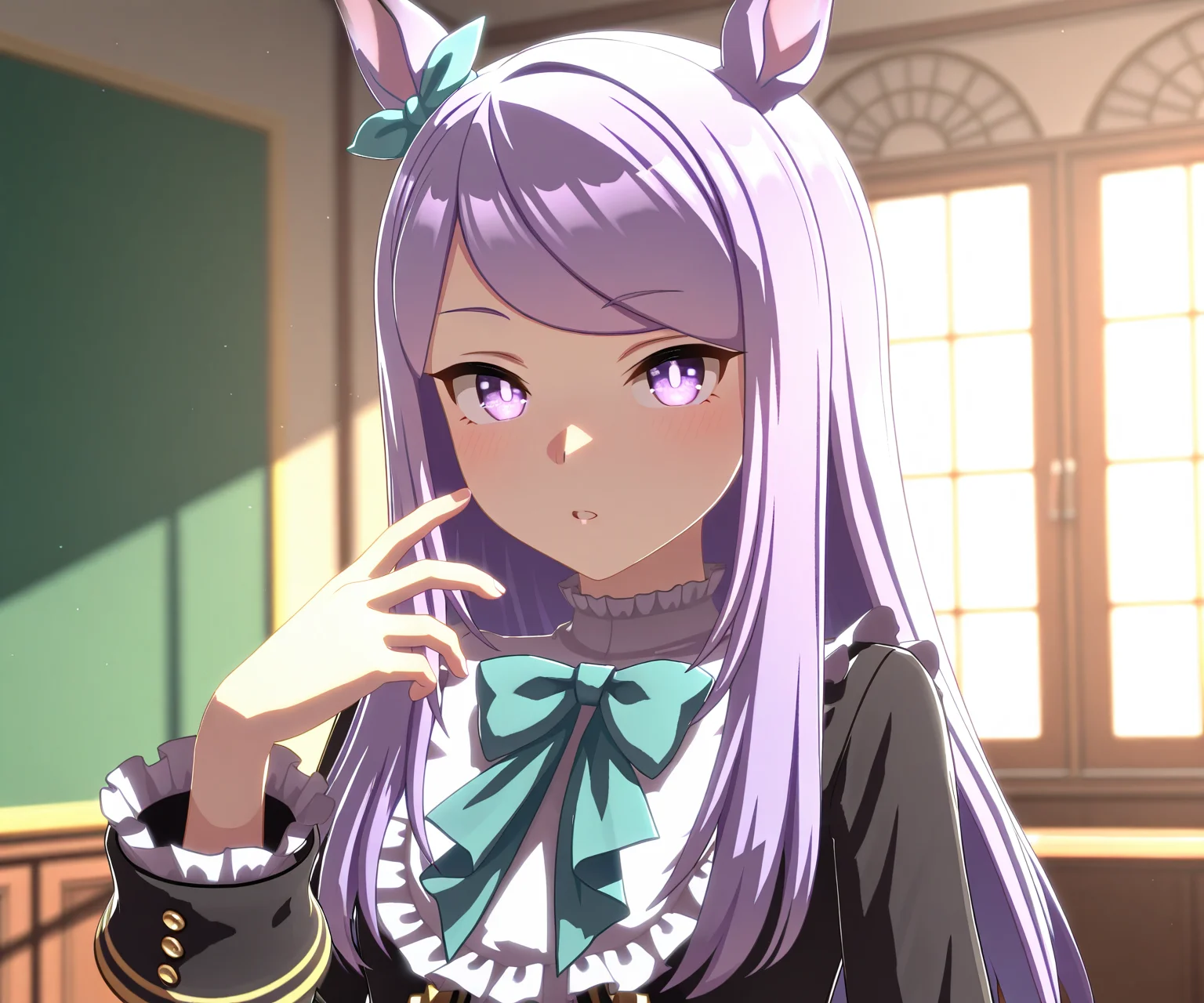 masterpiece, best quality, amazing quality, , 1girl, solo, looking at viewer, <lora:Mejiro Mcqueen in game style 3D ILL-v2:1> ummsmingame, 3d, mejiro mcqueen (umamusume)