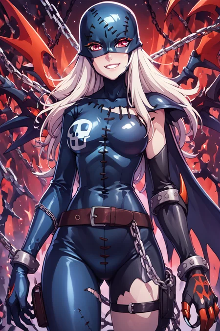 score_9, score_8_up, score_8, medium breasts, (curvy), cute, eyelashes, BREAK, , zzLadyDevi, chain, belt, stitches, claws, gloves, wings, asymmetrical clothes, bodysuit, <lora:LadyDevimon_Digimon_PDXL:0.8>, , BREAK, smile, looking at viewer, cowboy shot, ,,, embedding:zPDXL, Expressiveh, ,,, <lora:PrismaIllya_PDXL_v3:1.0>, <lora:SDXLFaeTastic2400:0.5>, <lora:Expressive_H-000001:0.4>,
