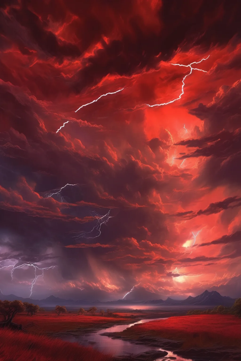 <lora:Noah Bradley Style:1>Noah Bradley Style - red sky at morning, storm is coming, fantasy landscape, photorealistic, auroracore lightningcore nightcore