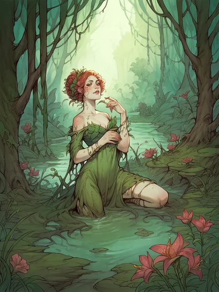 score_9, score_8_up, score_7_up, score_6_up, score_5_up,    <lora:rebeccaguayXLP:1> rebecca guay, solo, swamp, demon, flower