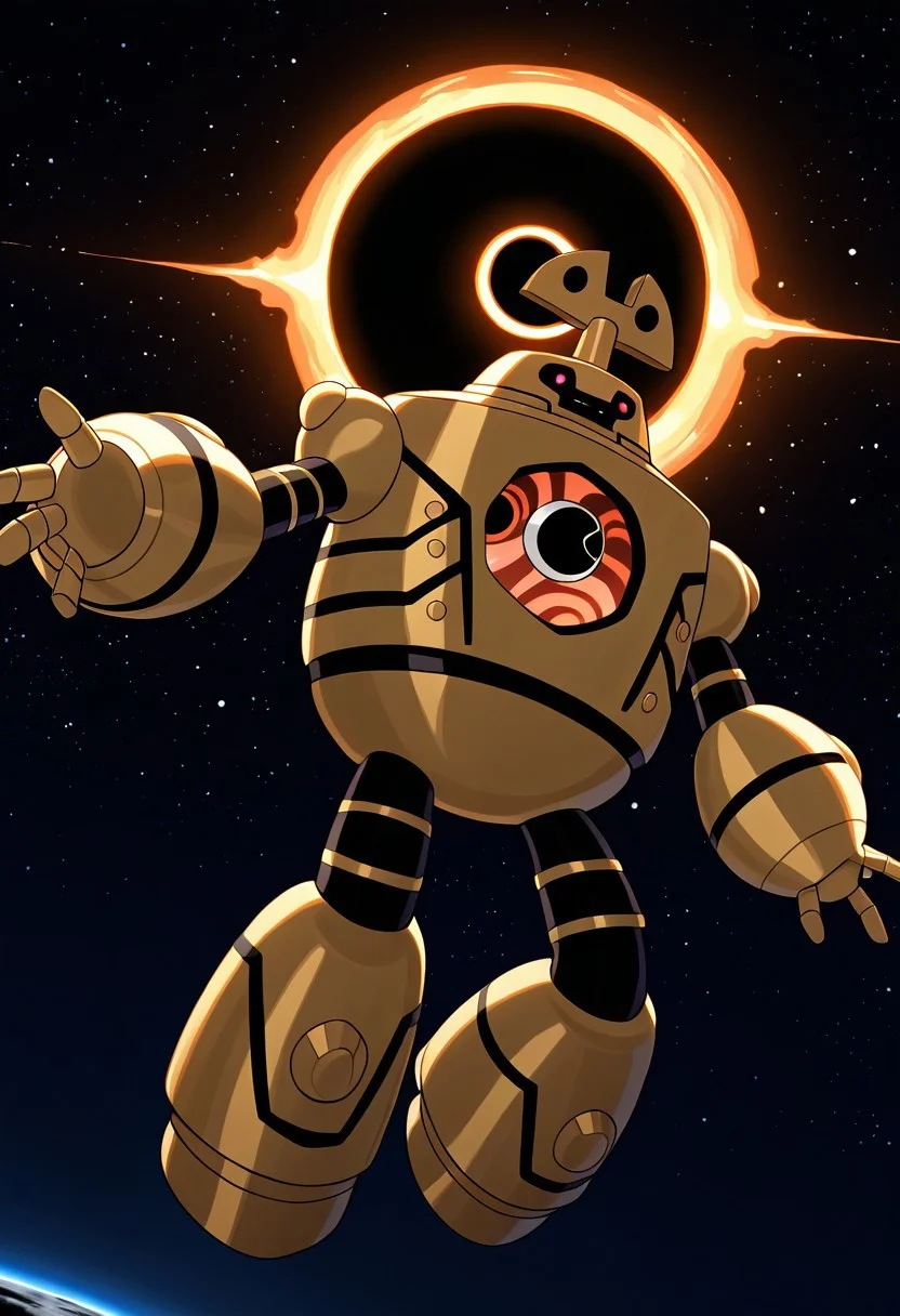 masterpiece, best quality, amazing quality, very aesthetic, absurdres, newest,
clockwork, robot, solo, no humans,
in space, floating, spreading arms, black hole, biggest black hole, event horizon, floating in space, falling in space, ,