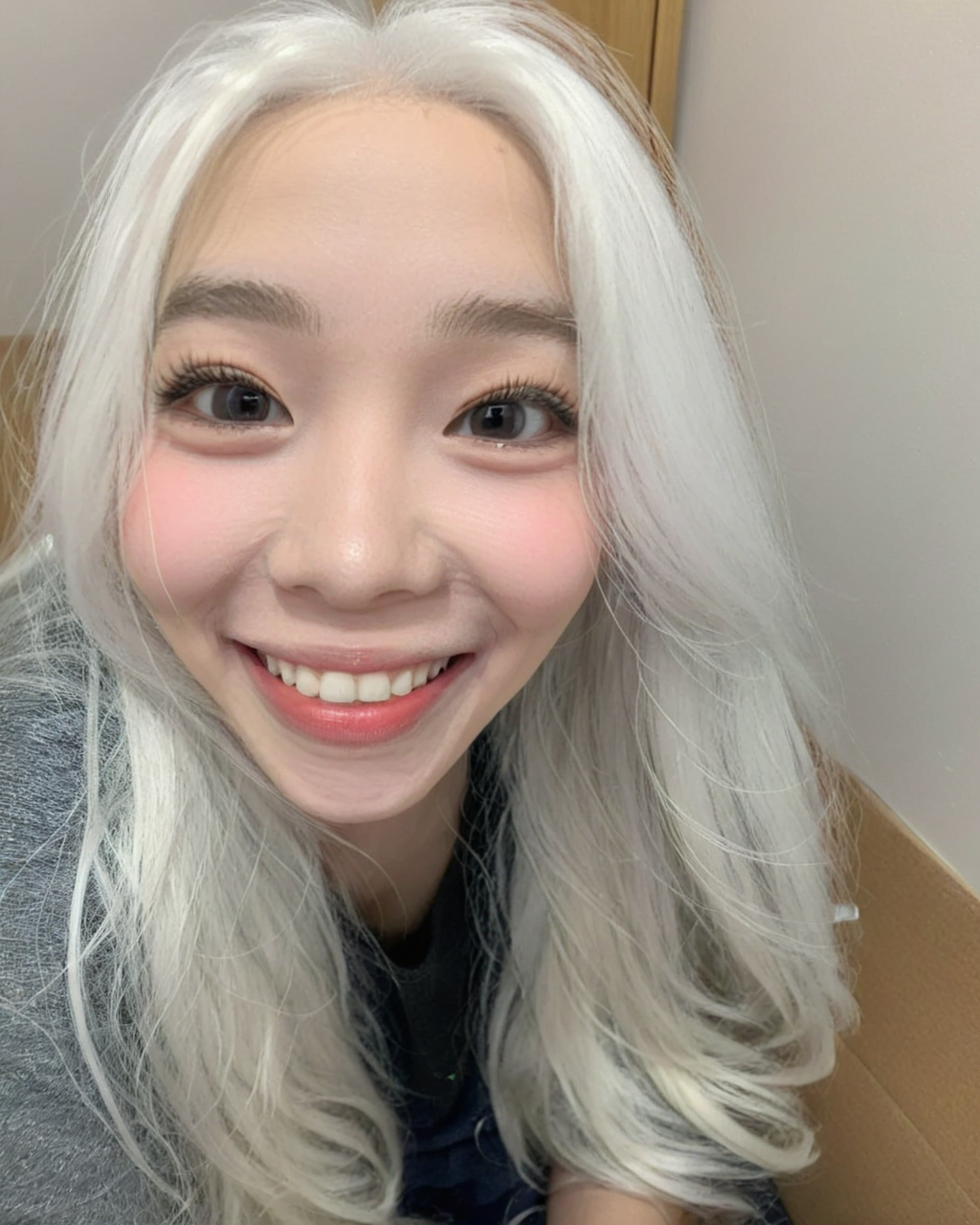 1girl, close up, long hair, white hair, happy expressions, indoors, <lora:èå­è§è§-000016:0.8>