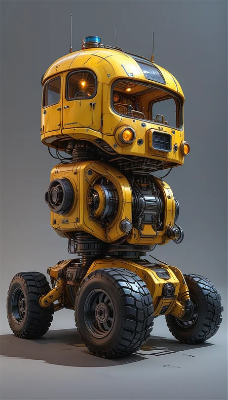 (cel-shading:2)+, (in ARTIST style:1.6), (masterpiece:1.7), night, glow neon,
hyperrealism, glossy, shinny, clear image, accurate picture, clear picture, precise image, focused image, Science fiction style, Science fiction,
(no humans, vehicle focus, science fiction, robot, ground vehicle, shadow, wheel, mecha, motor vehicle, radio antenna, grey sky background, non-humanoid robot, wheeled vehicle), yellow paint, car (ultra sharp focus:2), (detailed windows:2), (thin lines:2), (best quality:1.8),
night, glow neon,
(masterpiece:1.8), (highest detailed:1.8), perfectly lighted, (contrast), (saturated), (((sharp focus))),
(hyperdetailed:1.3), (intricate details:1.2), (Refined details:1.3), (best quality:1.5), highly detailed textures, vibrant colors,
(ultra sharp focus:1.8), (detailed texture:1.8), (detailed edges:1.8), (thin lines:1.8), (best quality:1.8),
<lora:Apparatus_-_Traction_City_Walkers_Vehicles:0.8>,