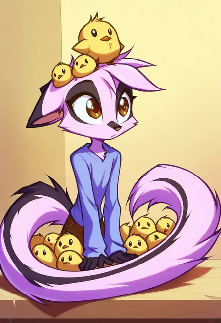 Dreamkeepers,1girl,Prelude_Vi,solo,furry,tail,source_furry,hazel eyes,
child, kid,
masterpiece, best quality, A chick with an eggshell on its head. Its head is tilted...