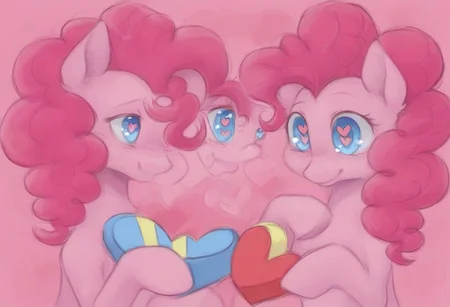 Pinkie Pie, heart floating, heart-shaped pupils, aroused, heart eyes, pink background, HEART GIFT