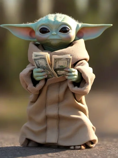 Masterpice,High Quality,
<lora:PE_BabyYoda:0.8> PEBabyYoda,
holding dollar bills in hand