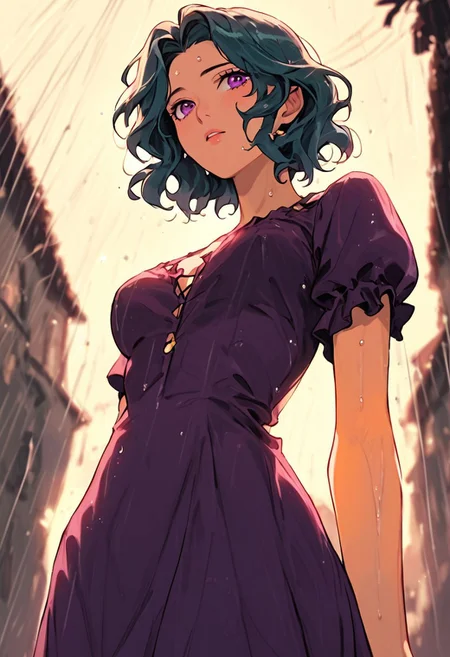 masterpiece,best quality, highly detailed, score_9, score_8_up, score_7_up, score_6_up, source_anime,
BREAK
1girl, wavy teal hair, mid-length, purple eyes, medium breasts, swollen, tattered peasant dress, soaked, dripping wet, gasping loud, looking up, from below, rainy village, muddy ground, hair clinging, raw beauty
BREAK
dynamic light, warm_light, warm_colors, high contrast, depth of field, golden hour lighting, dramatic shadows, rich details,