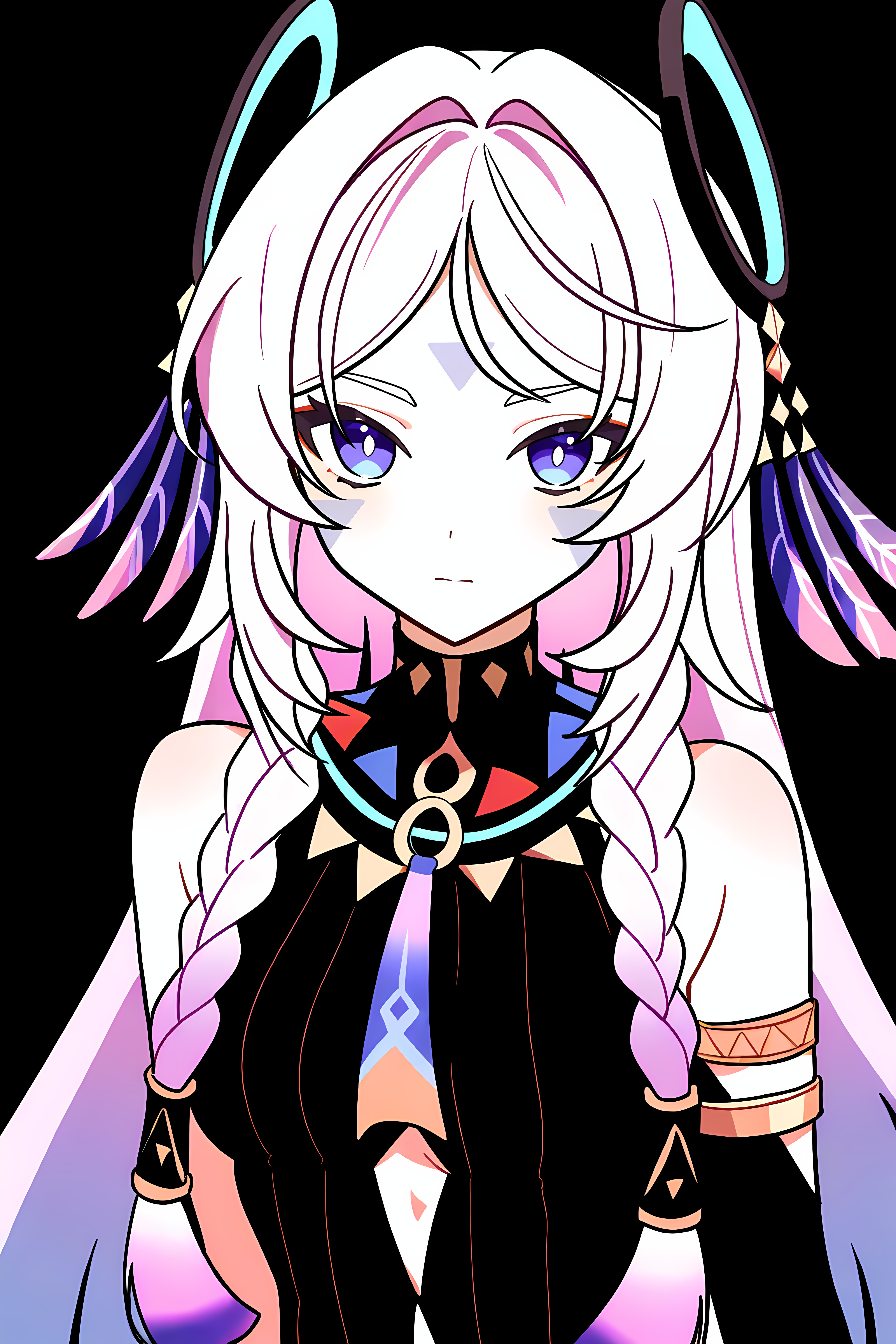 1girl, upper body, Citlali \(Genshin Impact\), simple background, black background <lora:Citlali_CT:1>