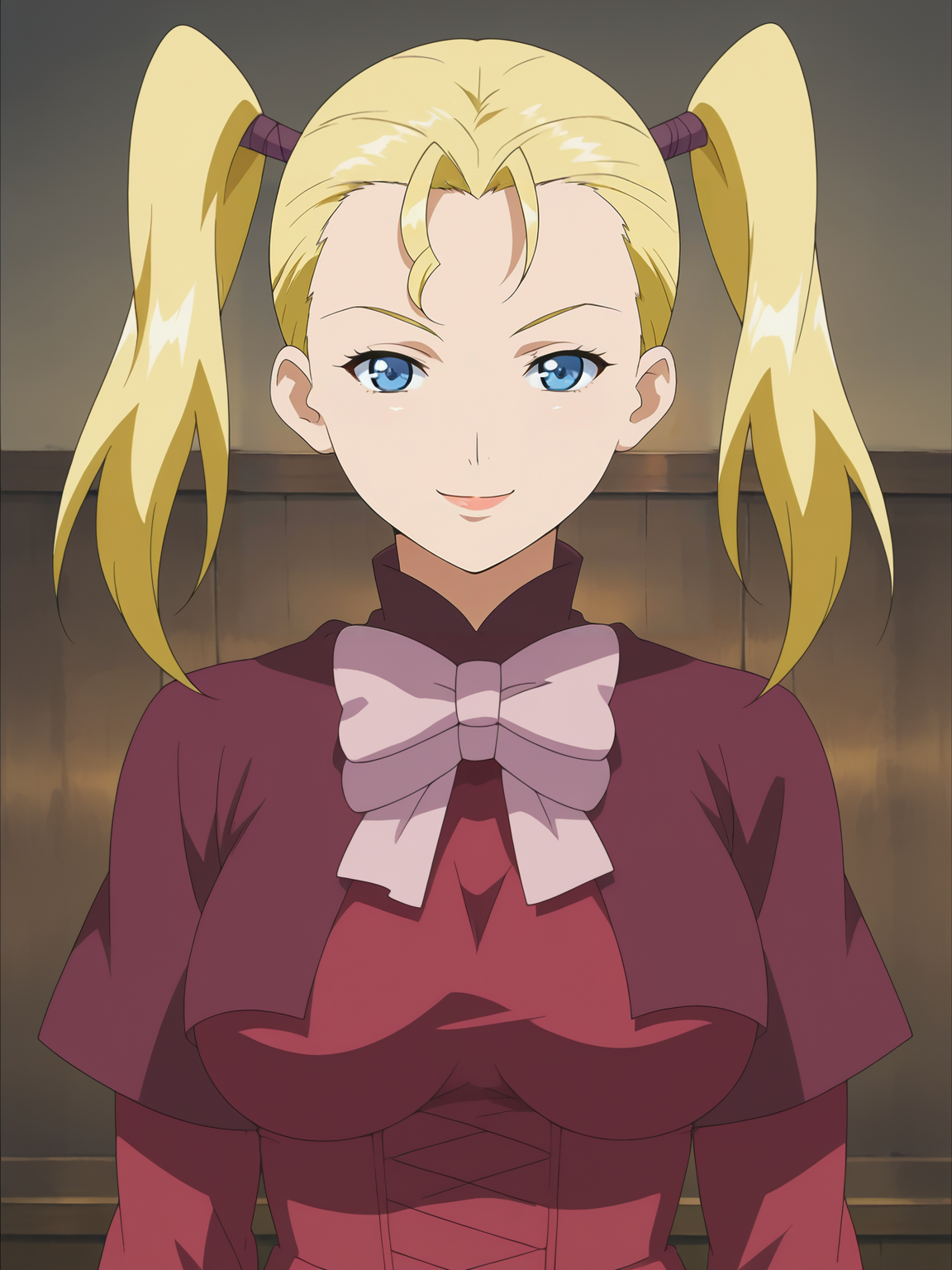 <lora:Tina-The_Duchess_of_Busty_Mounds:0.7>,Tina,1girl,solo,blonde hair,twintails,blue eyes,breasts,dress,upper body,looking at viewer,indoors,smile