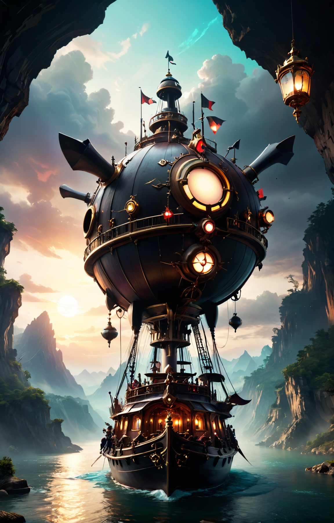 triadic colors, full body, solo, Legend of Zelda style art of a painting BREAK steampunknoireai <lora:SteamPunkNoireAIp:0.6> the steamboat of charon on the river styx BREAK inspired by Tadeusz Brzozowski, behance contest winner, geometric abstract art, vibrant tourism poster, setting sun, miro, amoled wallpaper<lora:xl_more_art-full_v1:0.5>, Vibrant, fantasy, detailed, epic, heroic, reminiscent of The Legend of Zelda series, <lora:xl_more_art-full_v1:.25>, cinematic lighting, (rim lighting, side lighting:1.4), bokeh, 4k