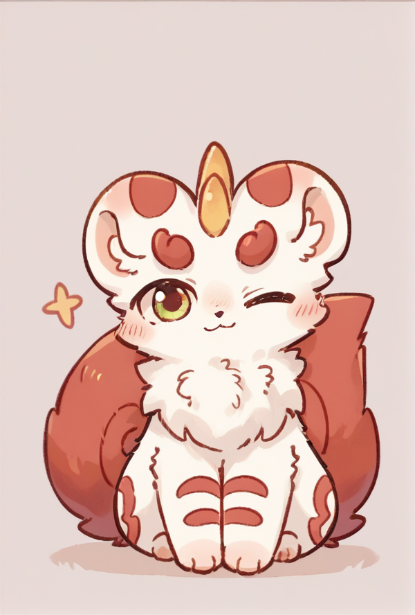 score_9, score_8_up, score_7_up, rating_safe, source_furry, cute, blush, feral <lora:Bixie_Fabulous_Beasts_Pony:0.8> bixie_f4bulousb3asts, pixiu, sitting, wink, looking at viewer