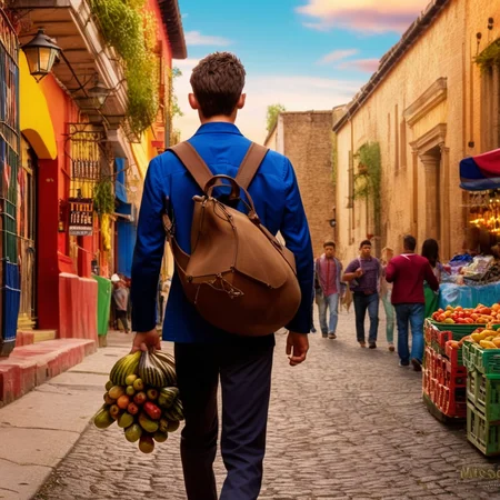 <lora:guatemala:1.3> an intricate photo of a young man on their way to school with a market at a real world location, tack sharp, 4k, masterpiece