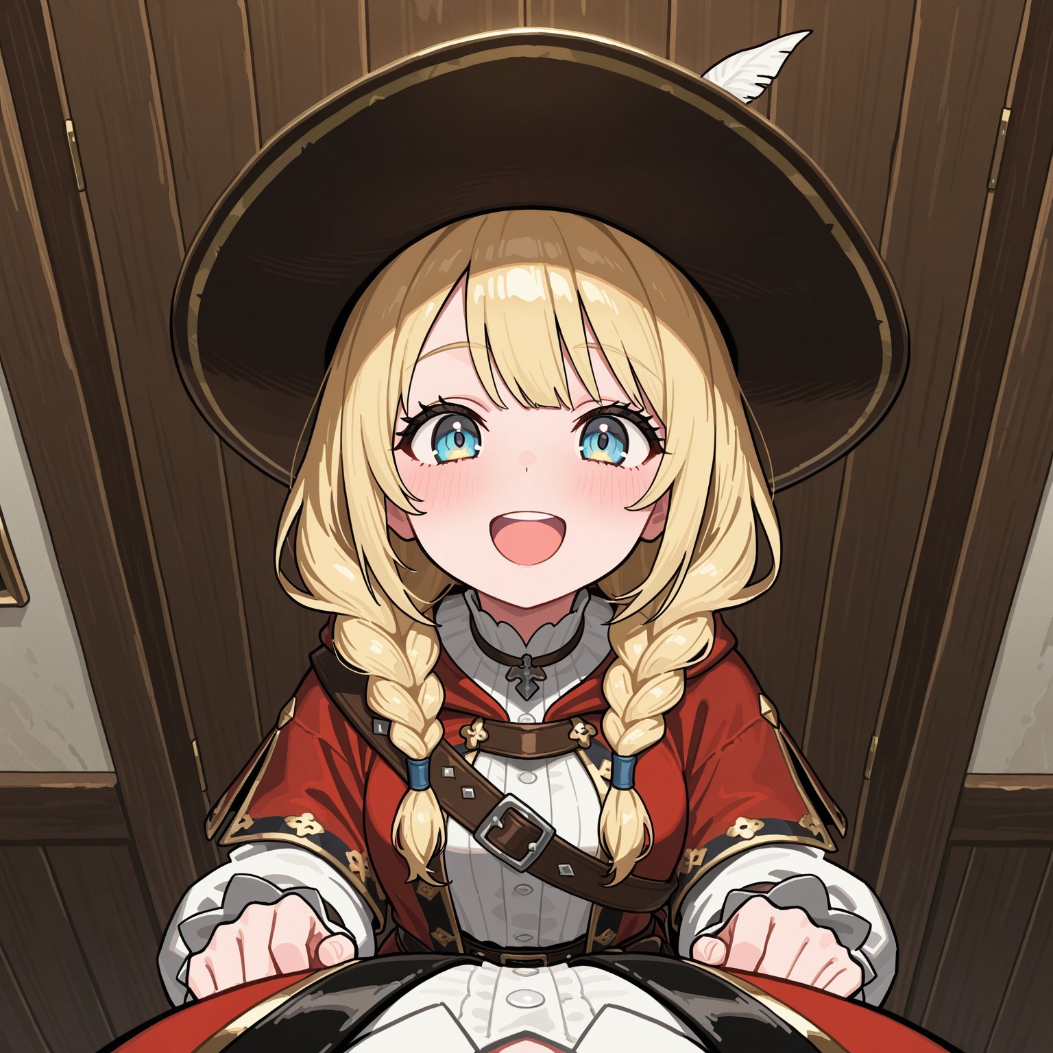 masterpiece, best quality, 32k, high resolution, absurdres,  bard, 1girl, solo, POV, looking at viewer, blush, smile, open mouth, upper teeth only