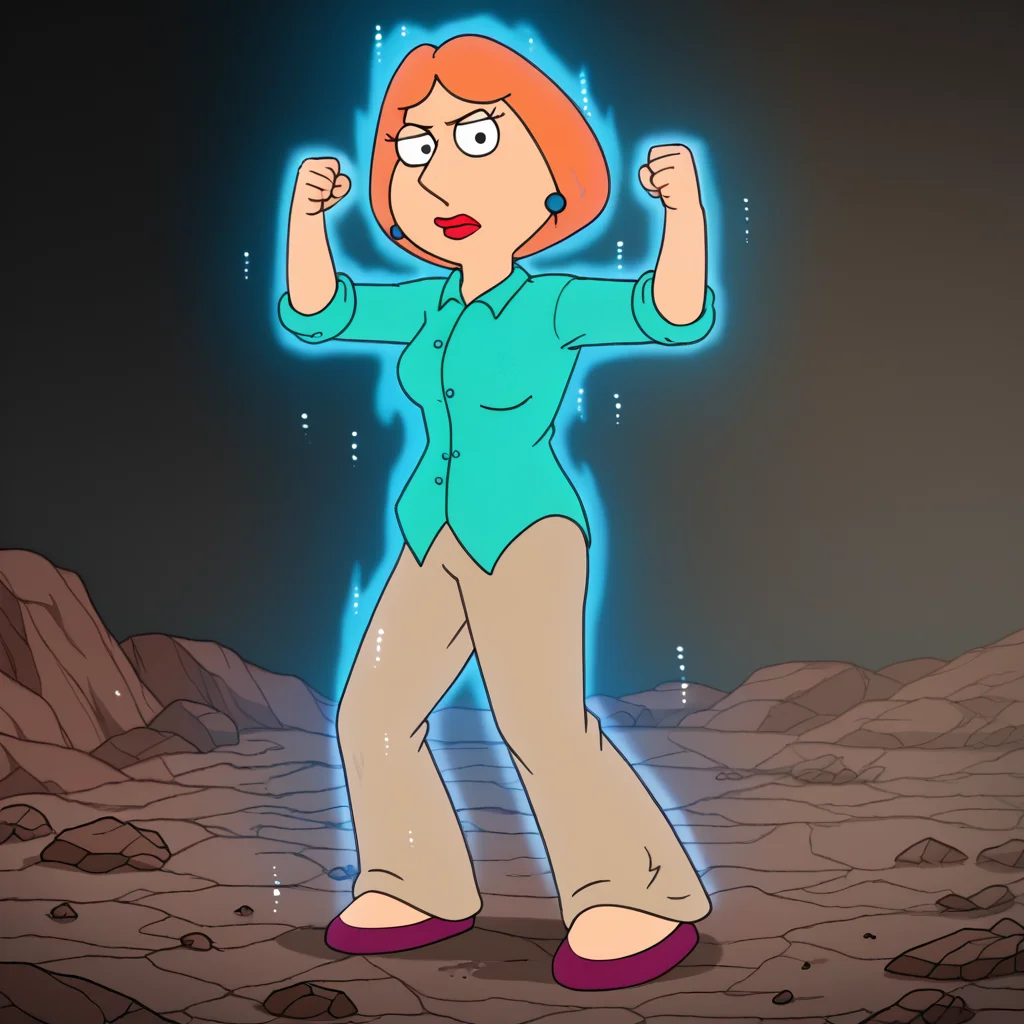 score_8_up, BREAK, lois, 1girl, blue earrings, jewelry, short hair, solo, lipstick, aqua shirt, beige pants, breasts, sleeves rolled up, <lora:LoisGriffinPon2.0:0.8>, UltraInstInctAura, aura, light particles, glowing skin, glowing clothes, debris,  <lora:UltraInstinctAura_PXL_Leaf2:1>, clenched hands, looking at viewer, full body,