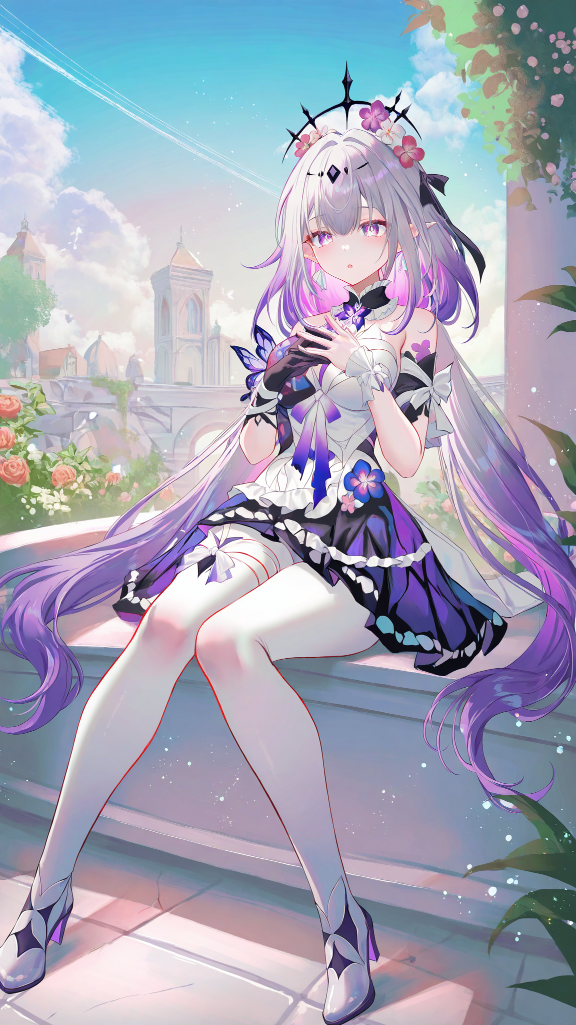 masterpiece,best quality,newest,absurdres,highres,safe,
40hara,(pottsness:0.6),(onineko:0.907),(as109:0.907),(hidulume:0.7),(jndfh:0.8638),(maccha_(mochancc):0.8),(sheya:0.6),(torino_aqua:0.6743),
castorice \(honkai star rail\),
1girl,solo,<lora:castorice_(honkai_star_rail):0.8>,purple hair,gradient hair,black gloves,light pantyhose,
