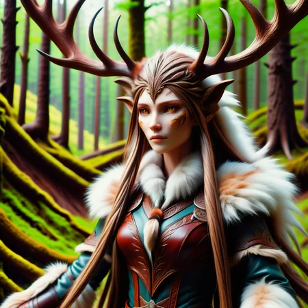 hyper detailed masterpiece, dynamic, awesome quality, DonMR31nd33rXL leather, fur, ignis fatuus, female humanoid creature, hidden tail, beautiful, alluring, long flowing hair covering part of the face, traditional attire, reminiscent of folk clothing, back covered in bark, forest natural surroundings, seductive, mysterious forest spirit, mischievous <lora:DonMR31nd33rXL-000008:0.8>