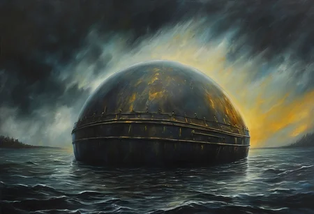 giant eerie metal in deep water, gloomy atmosphere, on a linen, oil on canvas, stunning visually, dark influence, premium effects. all colors,
Space horror in the sky, detail. 4к,