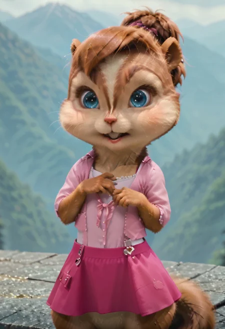 Score_9, score_8_up, score_7_up, source_furry, brittany miller, chipmunk, chipmunk girl, furry female, furry, 3d, render, movie screencap, blue eyes, white background,Standing tall, the sexuality of the character,Surprise , slight fright , pressed her hand to her chest,introduction to the viewer behind , expressive and lively look, in a pink skirt, clear and good quality, depth of drawing <lora:Brittany_Miller__Alvin_and_the_Chipmunks__CG_Movie_version:0.8>