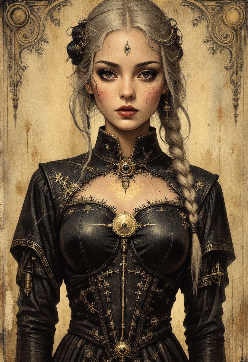 Blonde pigtails 
Black gothic dress 
Dream girl 
Fantasy beautiful wild girl 
bo-golden