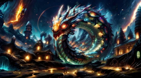 (masterpiece, best quality, fullscreen), [(full body:1.1)::0.7] portrait (photo of a slim flesh [magical being:creature:0.6]:1.3), <lora:EYES dragon-eye-ff-style-darquelilly-v1.safetensors:0.4> (deffstyle, dragon eye fireflies:1.2), (Fluorescent transparent skin:1.5), (some Luxurious fleshy Tentacle:.2), (Centaure body shape:0.9), (Duck head:1), (Strong Neck:1.1), <lora:EFFECT R4mh0rns:0.3> (R4mh0rns,curled horns,sheep horns1.2), <lora:EFFECT Hellasthetic v2.safetensors:0.4> , <lora:EFFECT honey-bee-style-darquelilly-v1.safetensors:0.4> (honeybeestyle:1), <lora:MONSTER m0nst3rfy3(0.5-1)M.safetensors:0.3> (m0nst3rfy:.1.2), (background in a flesh and blood hell landscape:1.4), <lora:BACKGROUND duobackground.safetensors:0.3> (fantasy:1.3), (shiny and glowing lighting:1.4), , (look at the viewer:1), <lora:SLIDER muscle_slider_v1:-0.5>, <lora:EFFECT glowingveins-nvwls-v1:0.3> (glowingveins:1.1), (Full body Shot, Shallow Focus Shot, Low Angle Shot:[1.2:0.5:0.1]), <lora:LIGHT nLoRA:0.5> dark theme, <lora:LIGHT NOISEOFFSET_V2_BY_STABLE_YOGI:0.2> low key, <lora:QUALITY add_detail:0.1>, <lora:QUALITY kkw-better-v1.0a:0.2>, , heavily detailed, fantasy, magical, (asymmetric composition:1.4), (sharp focus), , <lora:BUILDING German_architecture_last:0.6>, (no humans), (VIEW_Style-DA), tricate, elegant, highly detailed, view from above, digital painting, volumetric lighting, featured artstation, concept art, smooth, sharp focus, illustration, anamorphic lens flare, vibrant colors, studio Ghibli by Aï¿½k Yü¿½kio, Jï¿½zef Mehoffer, and Greg Rutkowski, 16k, UHD