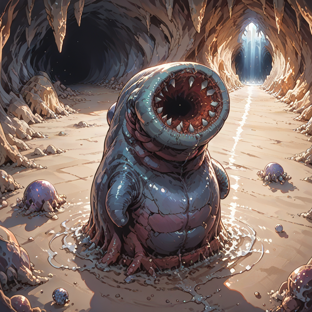 score_9, score_8_up, score_7_up, best quality, masterpiece, source_anime,  BREAK
in dark cave
<lora:giggi:1>, no humans,solo, teeth, sharp teeth, full body, open mouth, giggi, monster, small, <lora:add-detail-xl:1> <lora:detail_eyes:0.5>