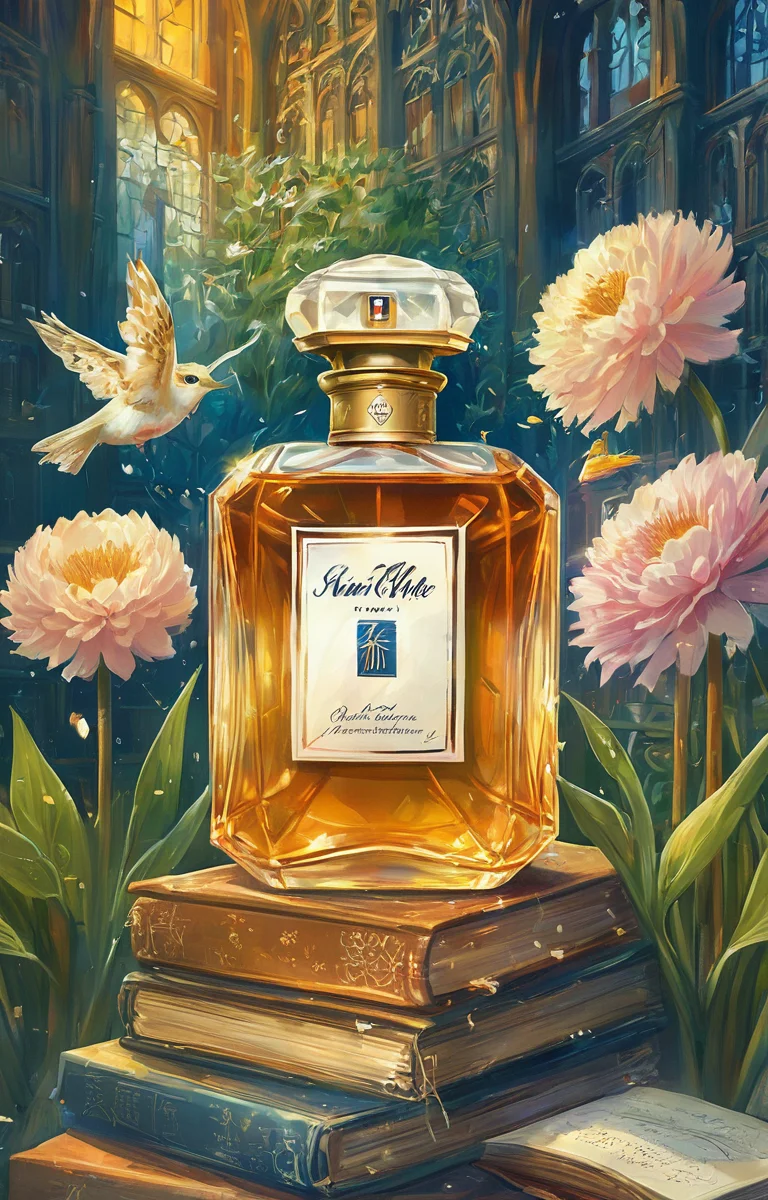 masterpiece,best quality,<lora:tbh44-sdxl:0.9>,illustration, A bottle of perfume in garden