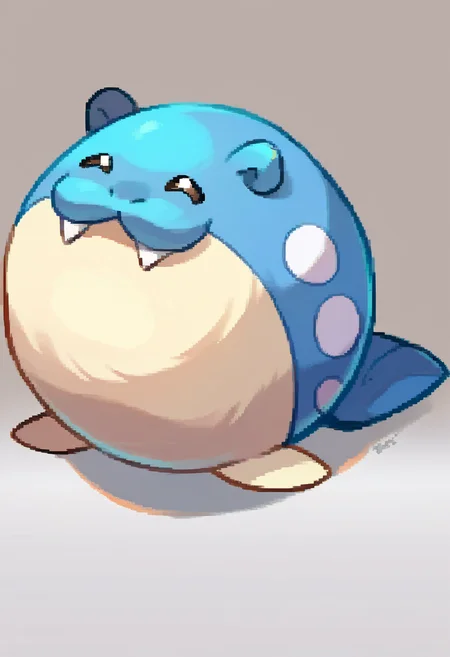 score_9, score_8_up, score_7_up, source_anime, BREAK, solo, <lora:Dengeki_Bunko-pdxl_Fp:1>, simple background, <lora:Spheal-pdxl_Fp:1>, sphealpk, pokemon \(creature\), fang, happy,