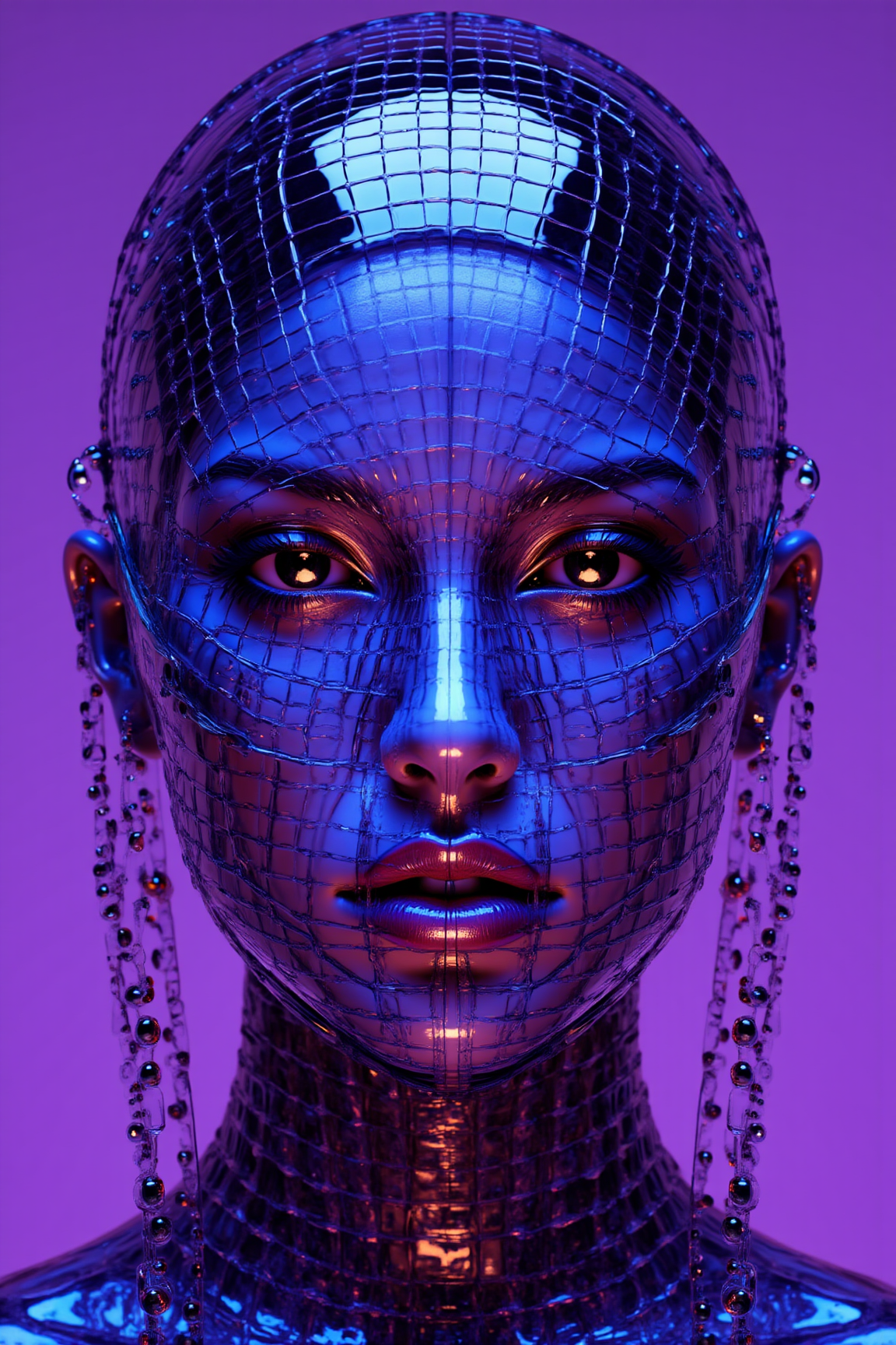 A woman with a mask on her head, cyberpunk style.