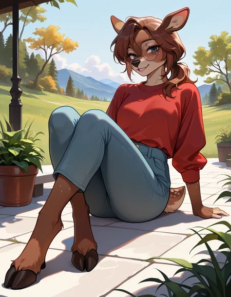 masterpiece, best quality, very aesthetic, absurdres,
outdoors,
full body, posing, casual,
seductive smile, parted lips, long eyelashes,
<lora:Bianca_v01_NAIXL:1>,
Bianga,1girl,solo,furry,furry female,brown hair,deer ears,blue eyes,round eyewear,freckles,snout,animal nose,body fur,brown fur,tail,hooves,
