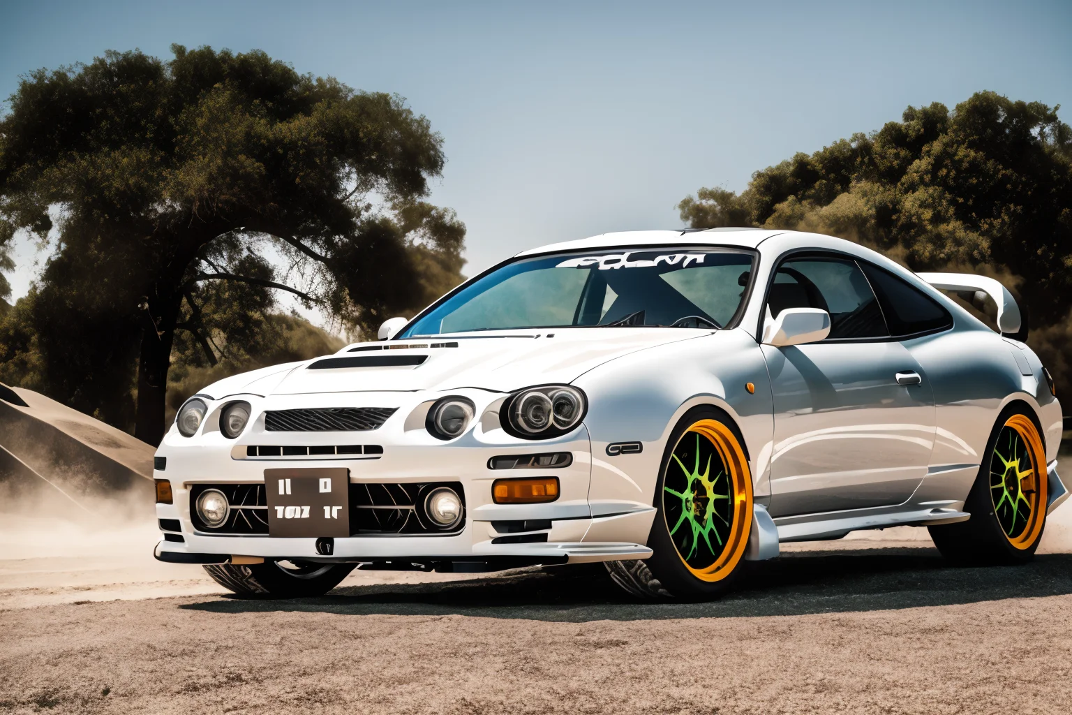 polished steel CELICA6 built for rock crawling stands on concrete wall, custom car body modified for rock crawling, jumper car dance, import offroad tuner, big offroad futuristic tyres, bedlock rims, graffiti, sandstorm, photorealistic, shot by Sony a7iii <lora:CELICA6:0.8>